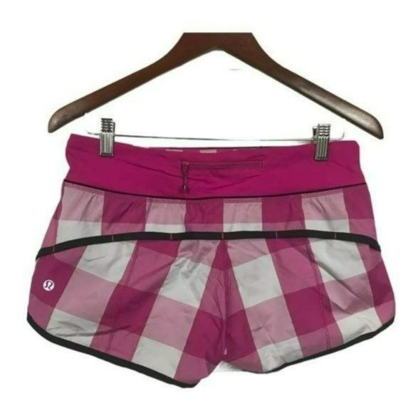 Lululemon Speed Shorts Pink and Gray Raspberry Gingham, Size 6 New Without Tag - Picture 2 of 4